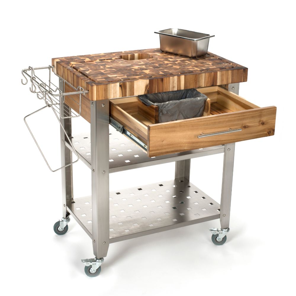 Stainless Steel And Wood Outdoor Indoor Kitchen Cart Thick Butcher Blo Kitchen Furniture Company