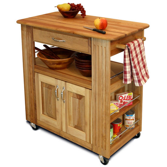 Stainless Steel and Wood Indoor Kitchen Cart Thick Butcher Block 3191