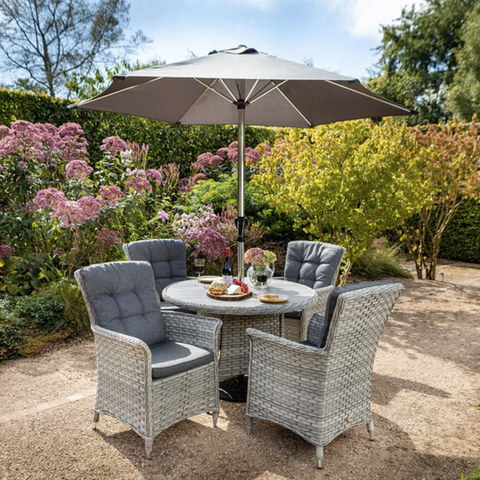 Image of an outdoor garden furniture set, available at DeWaldens Garden Centre.