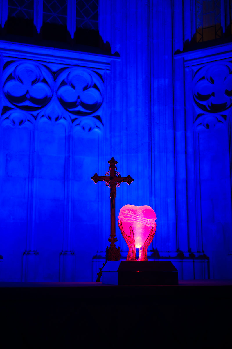 Red laser art illuminated heart