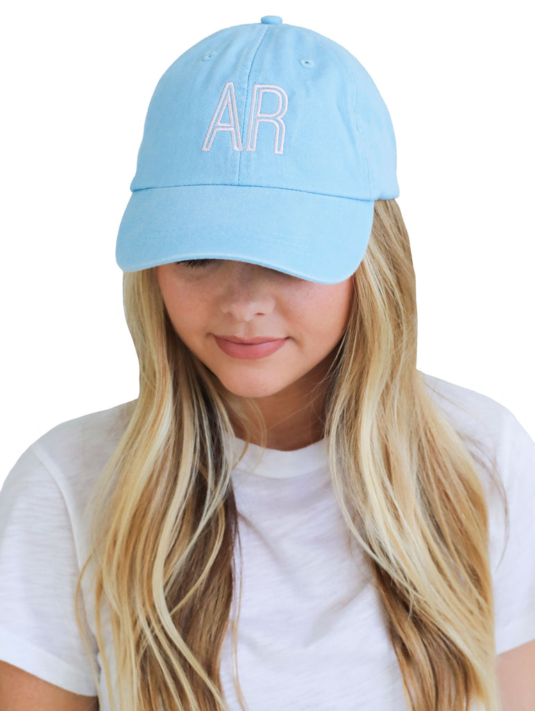 Retro Initial Hat Baby Blue w/ Pink Font