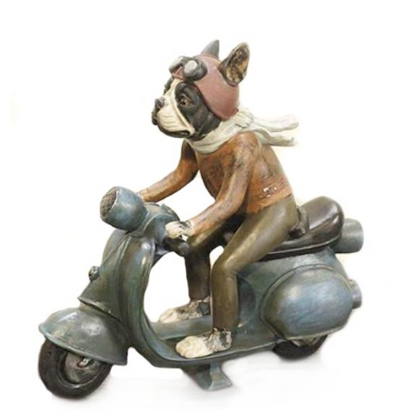 Boston Terrier Dog Riding Scooter Figurine