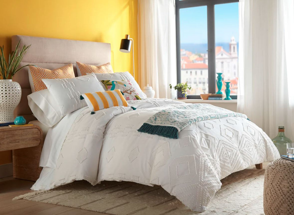 View of Lisbon-inspired bed set from an angle, highlighting its luxurious design.