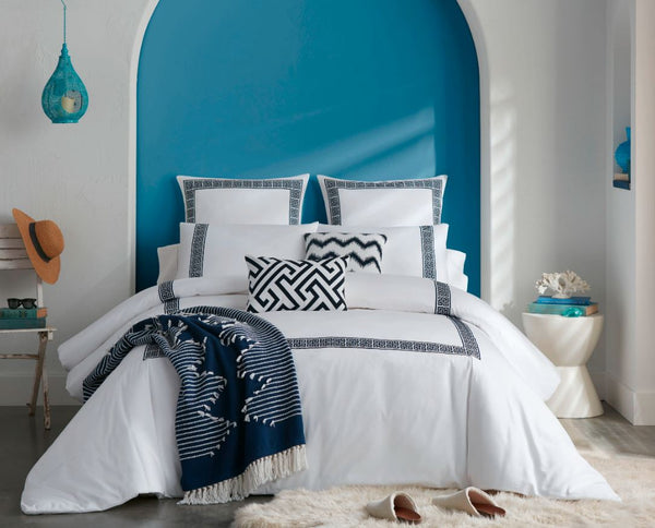 Luxurious Santorini-themed bedding set with elegant design