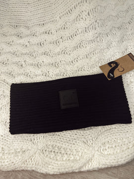 Black Solid Ribbed Knit Headband