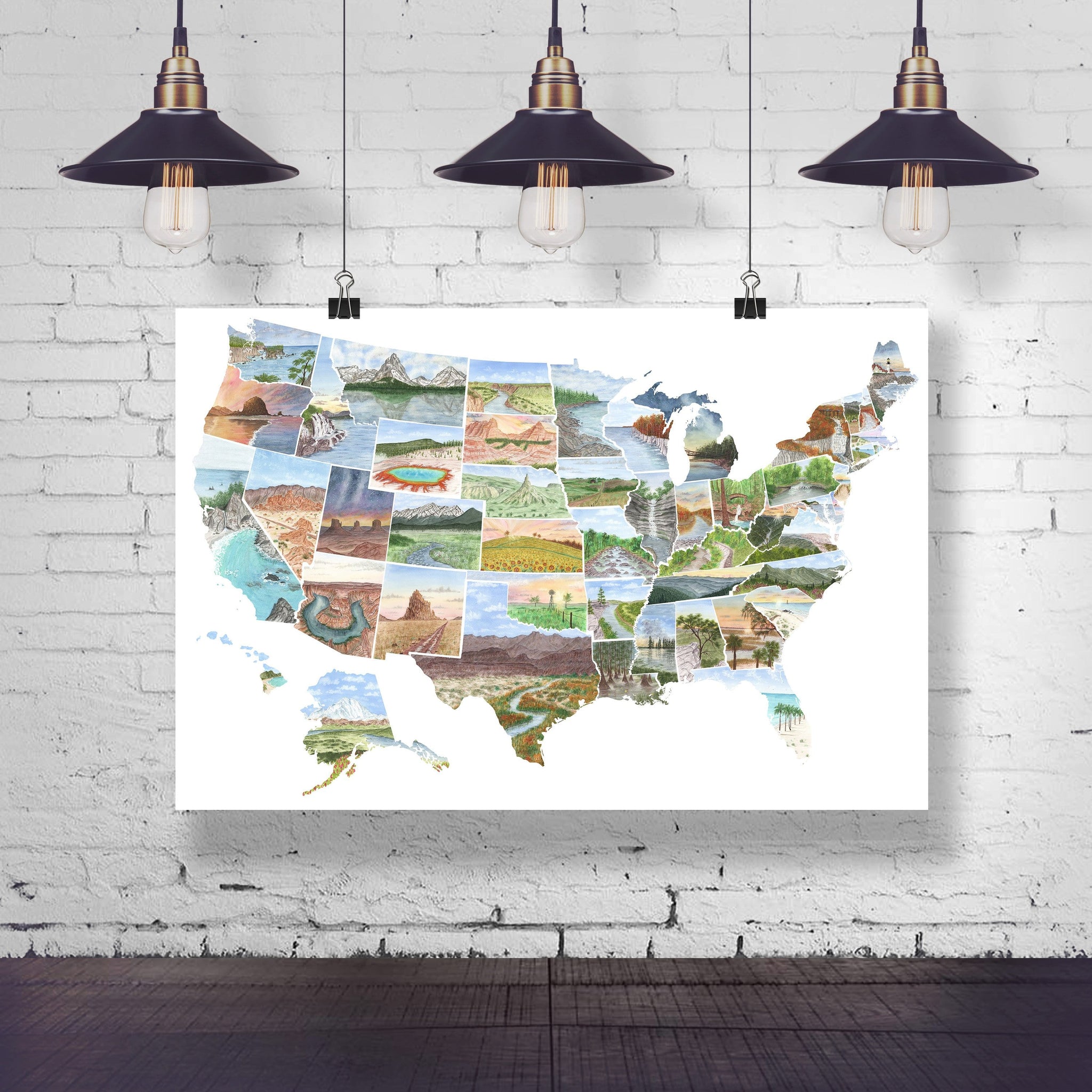 US Watercolor Map, US travel map, USA Painting, US Map with States ...