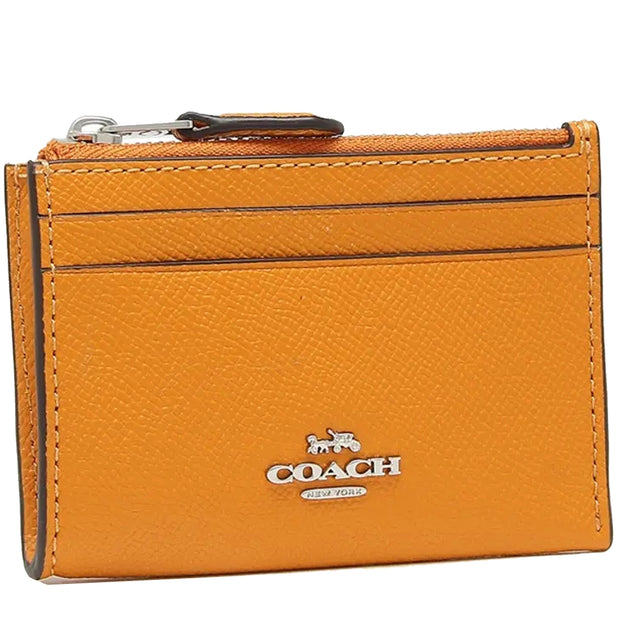 NEW Coach Brown Yellow Mini Skinny ID Case Monogram Signature Canvas Card  Case Wallet