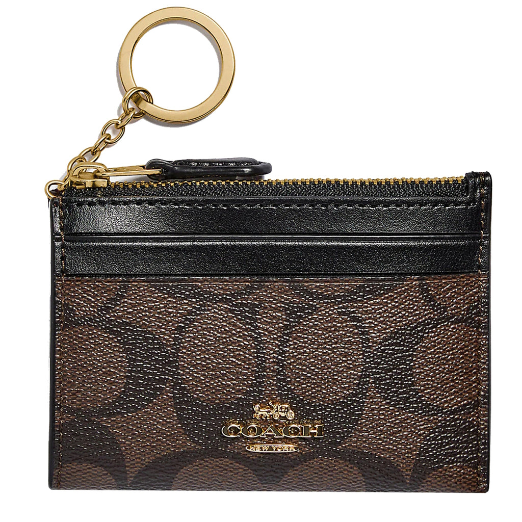 Coach Brown/Black Signature Canvas Mini Wallet On A Chain Coach