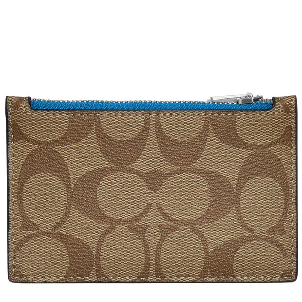 Coach Zip Card Case in Blocked Signature Canvas in Gunmetal