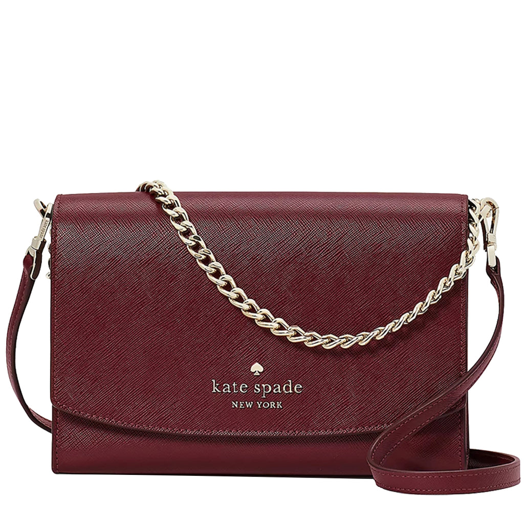 KATE SPADE LEILA MEDIUM FLAP SHOULDER BAG TOTE CHERRYWOOD MERLOT LEATHER  PURSE