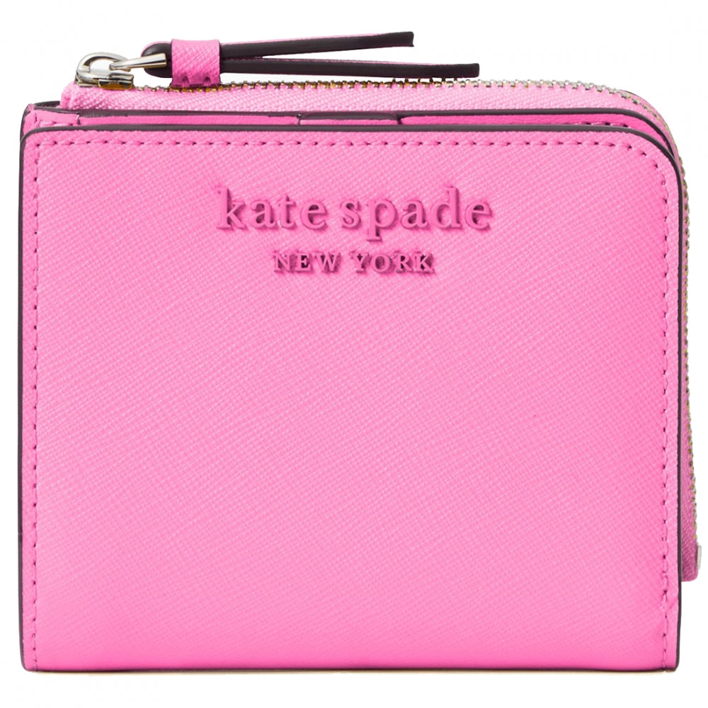 Kate Spade Cameron Monotone Small L-Zip Bifold Wallet in Bright Peony –  