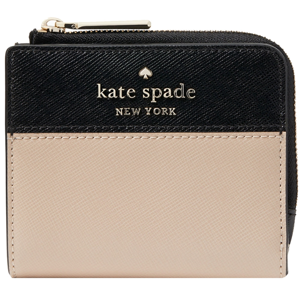 Kate Spade Staci Colorblock Small L-Zip Bifold Wallet in Warm Beige Mu –  