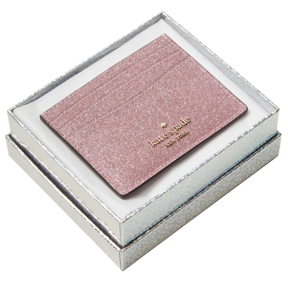 Kate Spade Lola Glitter Boxed Small Slim Card Holder in Rose Pink –  