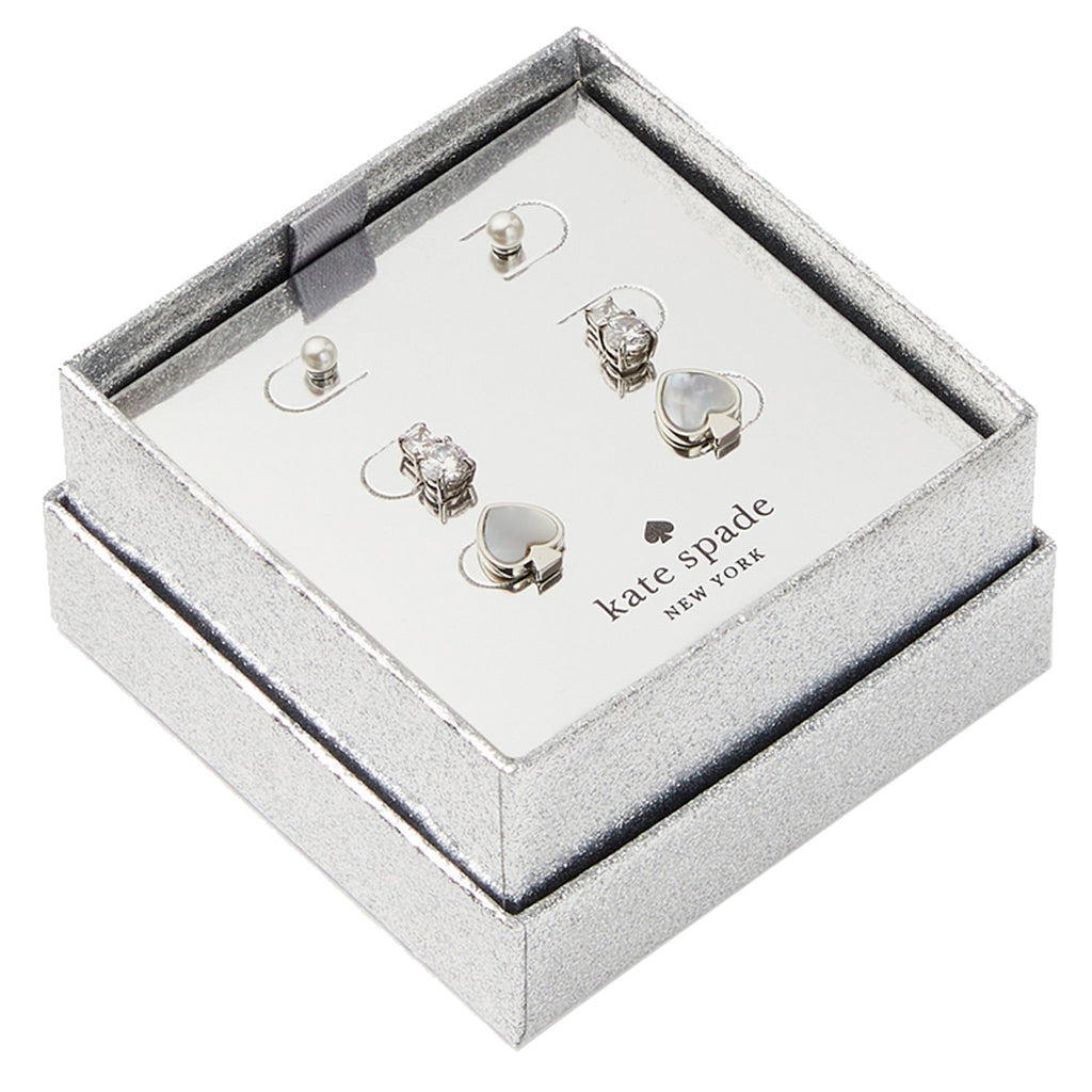 Kate Spade Signature Spade 3 Earrings Boxed Set in Silver/ Cream k5785 –  