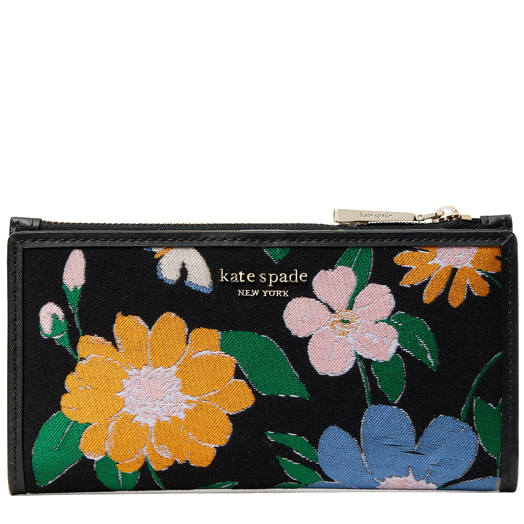 Kate Spade Floral Jacquard Zip Slim Wallet in Black Multi k7068 –  