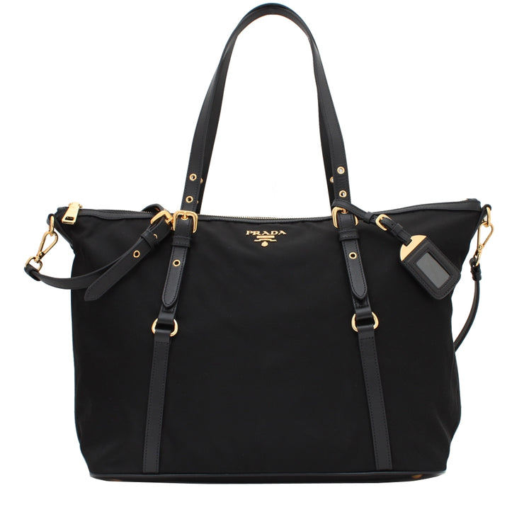 Saffiano Leather Trim Top Zip Tote Bag 