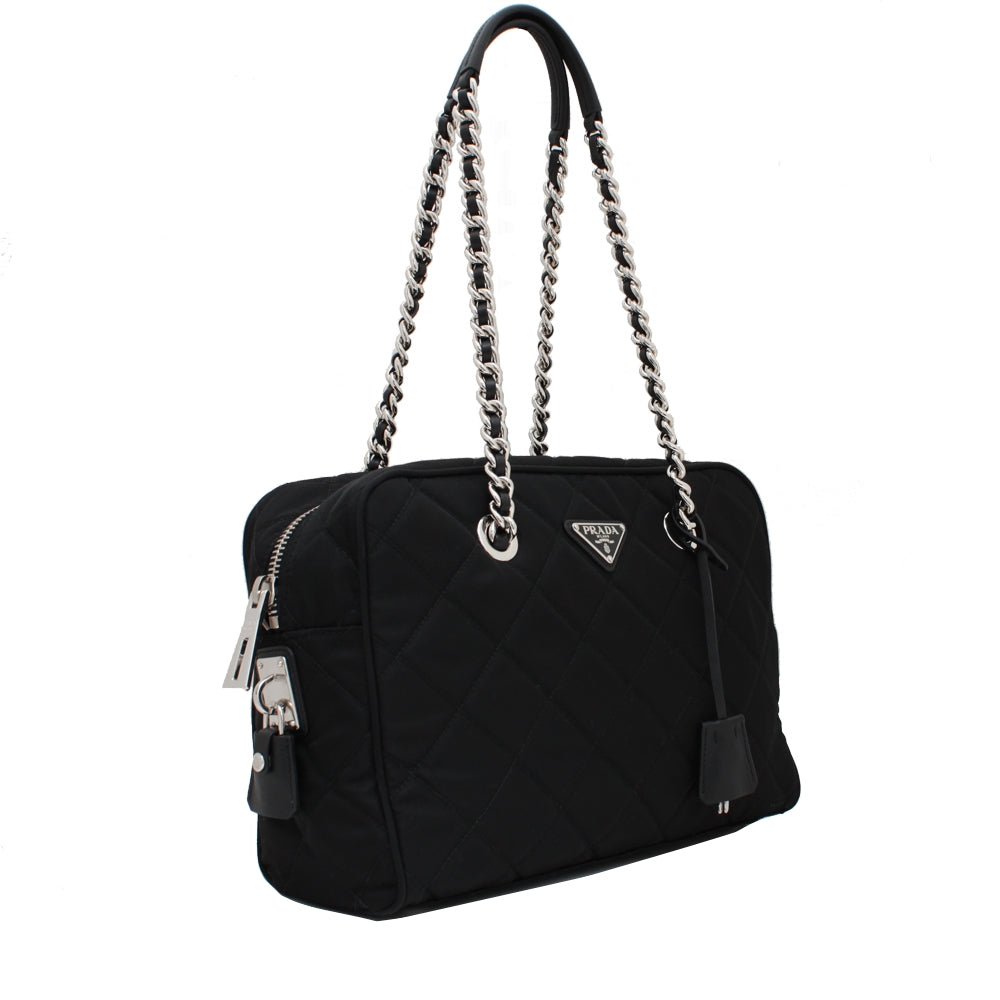 Prada 1BB903 Quilted Tessuto Nylon Shoulder Bag with Chain Accents ...