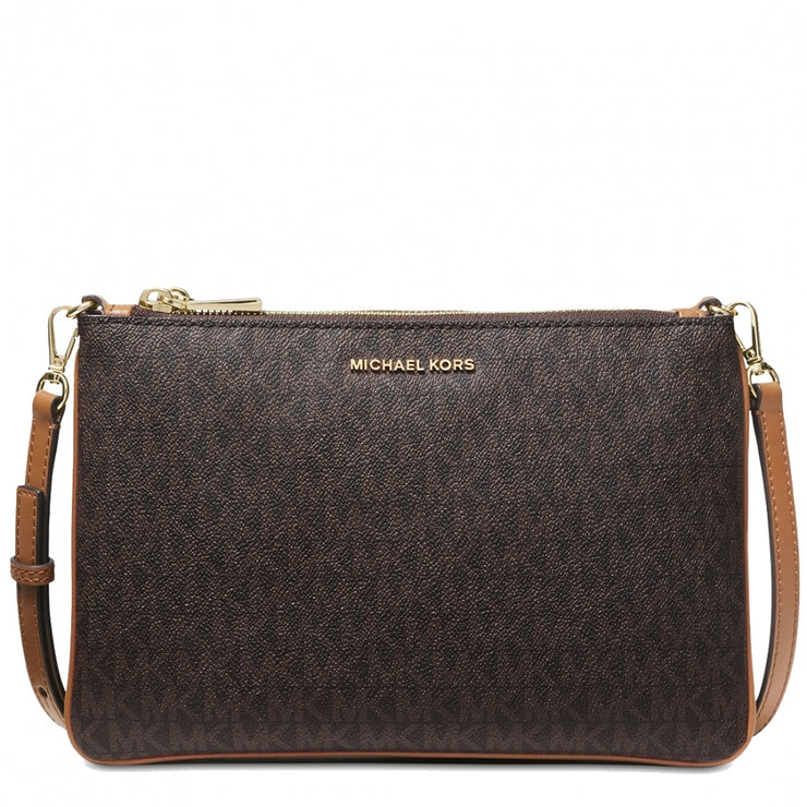 Michael Kors Large Signature Double Pouch Crossbody Bag- Brown –  