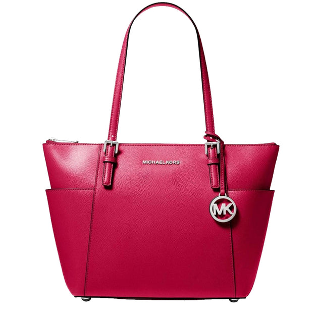 Michael Kors Jet Set Leather East West Top Zip Tote Bag in Dark Raspbe –  