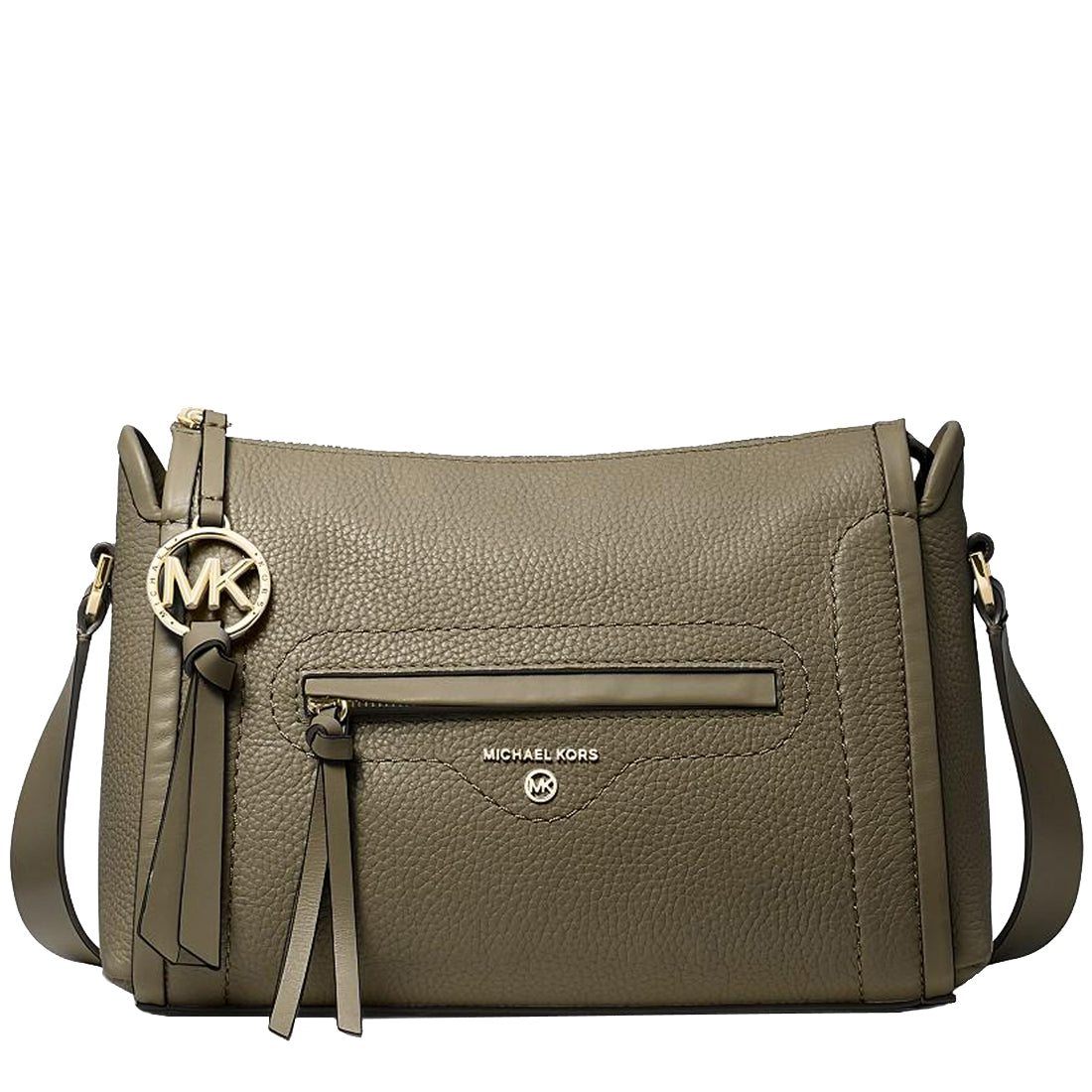 Michael Kors Carine Large Pebbled Leather Crossbody Bag in Army Green ...