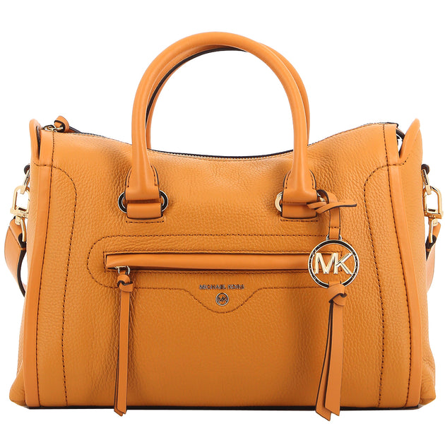 Michael Kors Carine Medium Pebbled Leather Satchel Bag in Cider –  