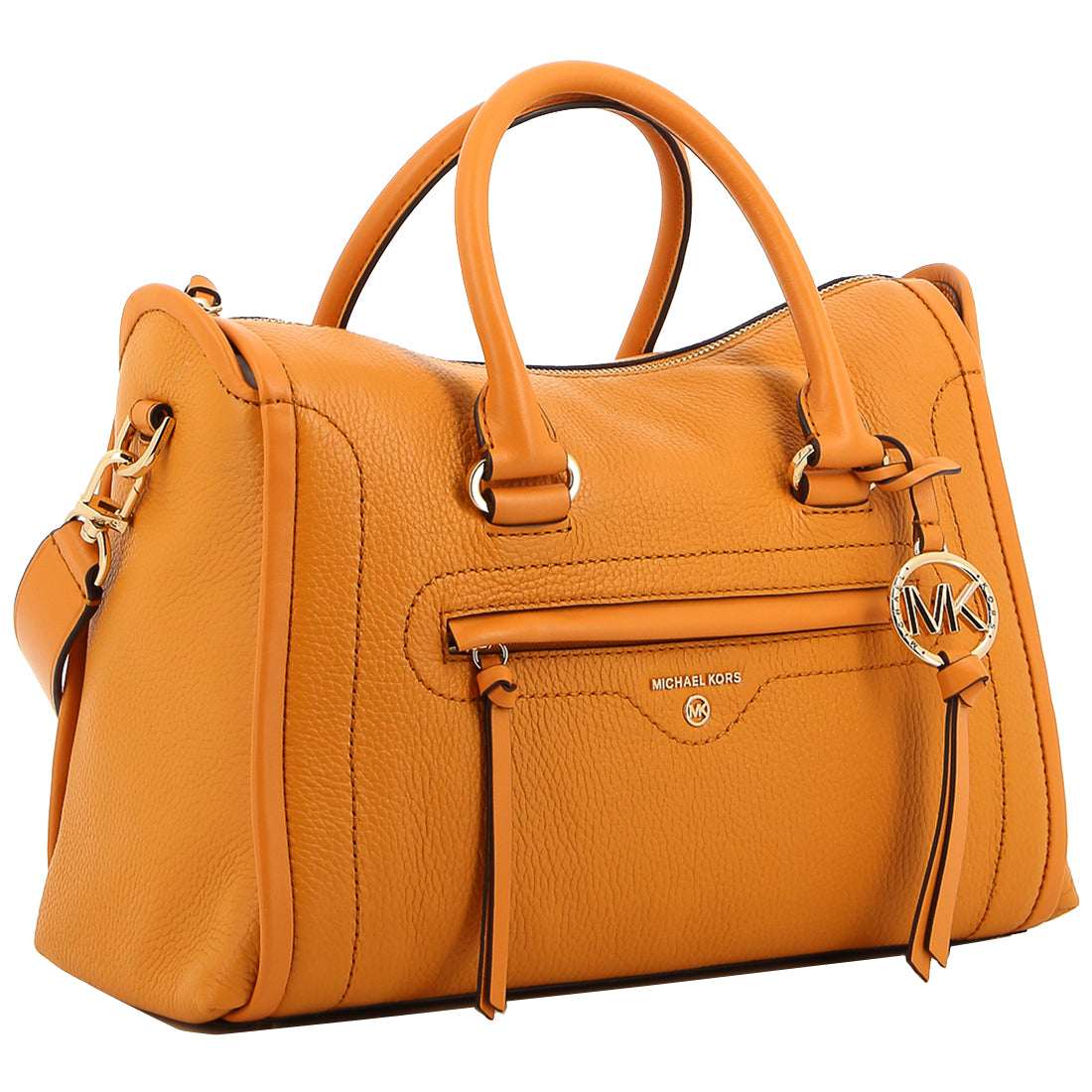 Michael Kors Carine Medium Pebbled Leather Satchel Bag in Cider ...