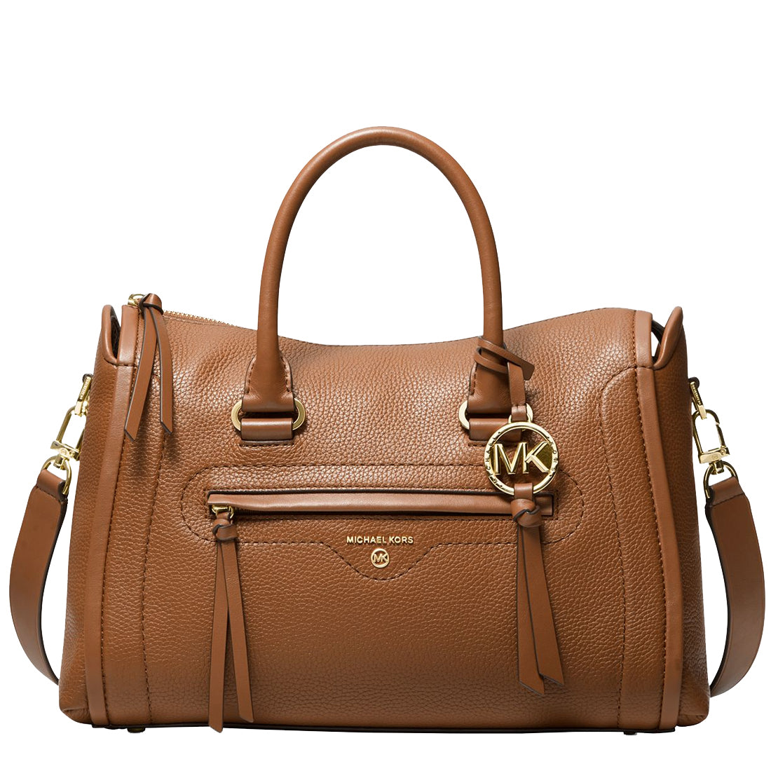 Michael Kors Carine Medium Pebbled Leather Satchel Bag in Luggage