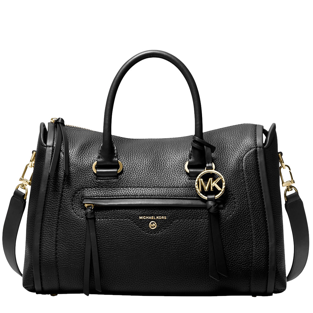 Michael Kors Carine Medium Pebbled Leather Satchel Bag in Black 30S0GCCS2L  – 