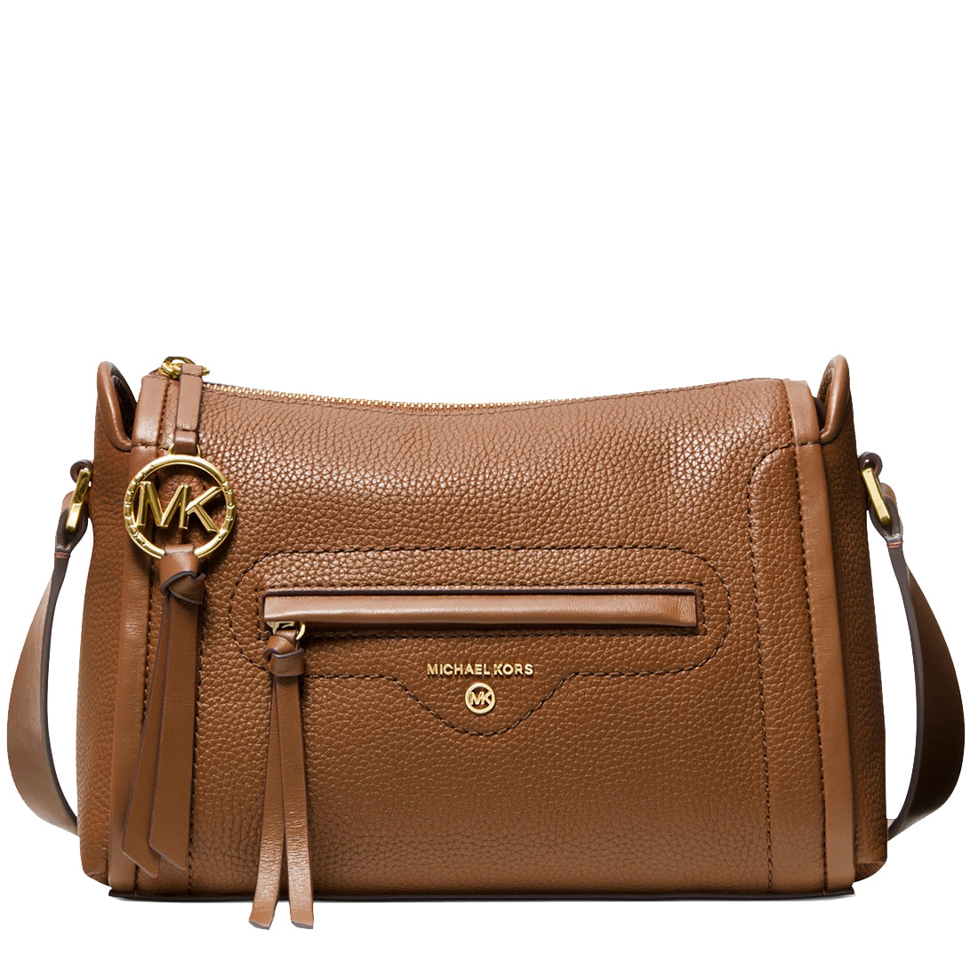 Michael Kors Carine Large Pebbled Leather Crossbody Bag in Luggage ...