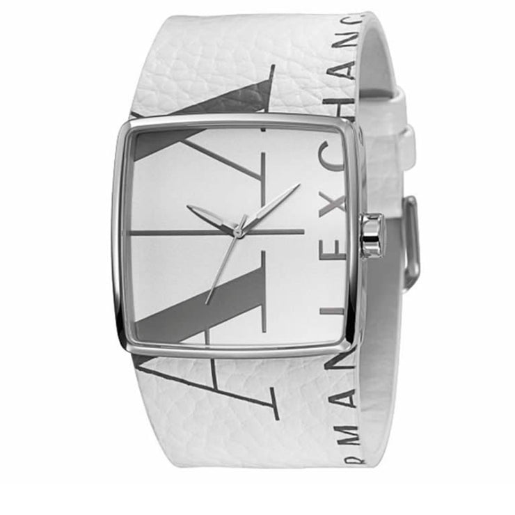 Armani Exchange Watch AX6000 White Leather Square Graphic Dial Men Watch –  
