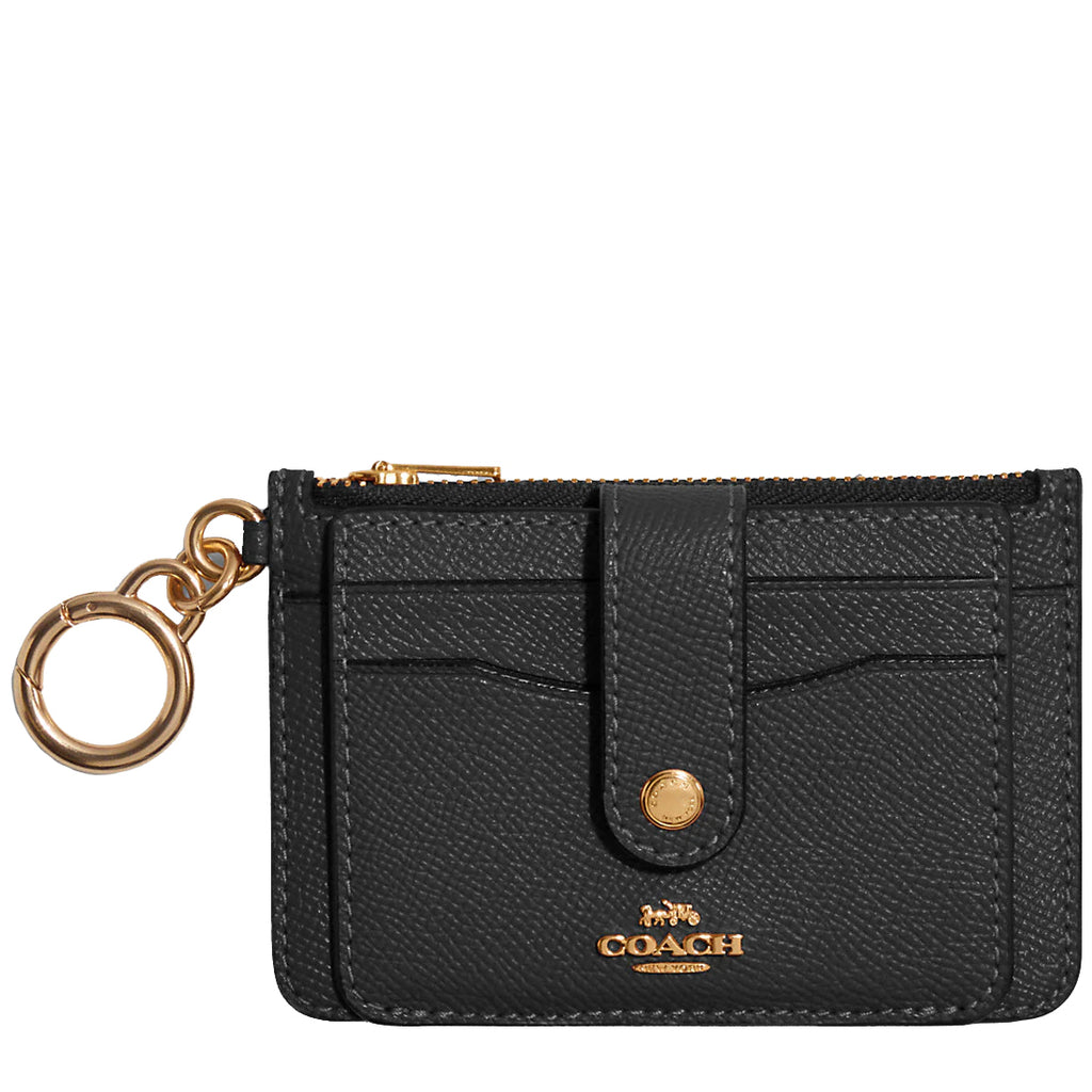 Coach+Pebble+Leather+Zip+Card+Case+ID+Coin+Holder+Wallet+Black%2Fgold+6303  for sale online