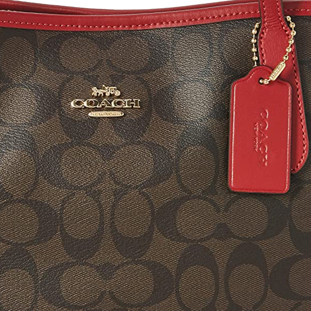 Coach Signature City Tote in Brown 1941 Red at Luxe Purses