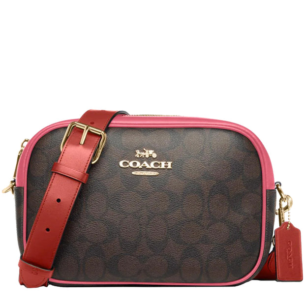 Coach C1554 Rowan Medium Signature Coated Canvas Leather File Bag Crossbody  Handbag (Brown/Red)