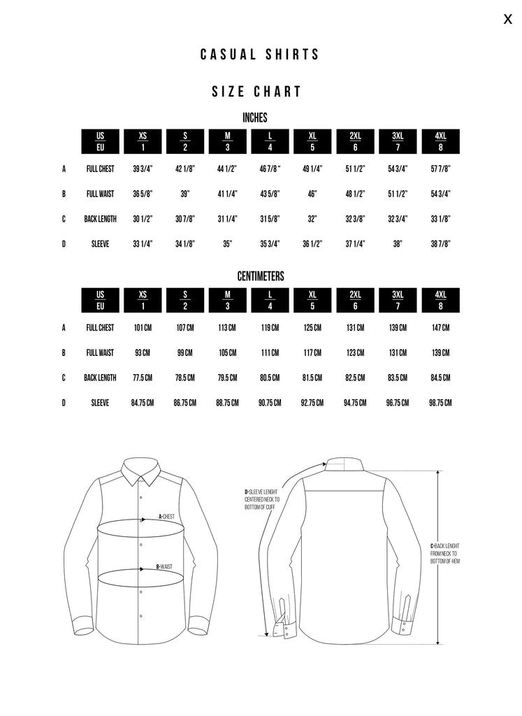 Size chart – Bertigo Shop