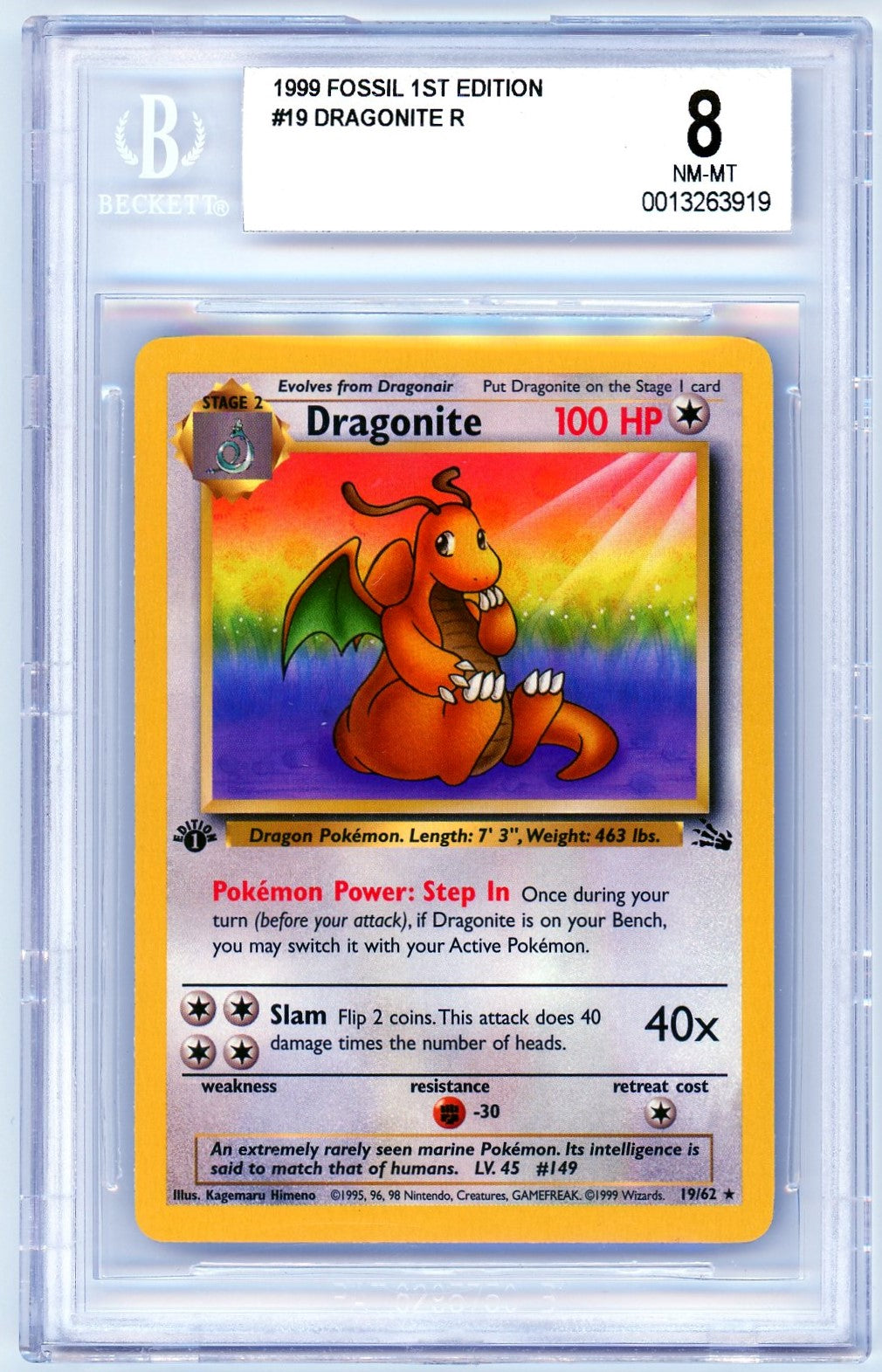 BGS 8 (NM-MT) Dragonite - 1999 Pokemon Fossil 1st Edition (#0013263919 –  Pokemon Plug