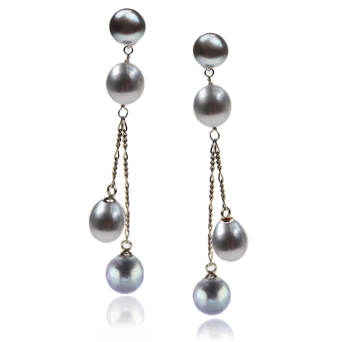 Grey Freshwater Pearl Long Double Drop Earrings - CD Pearls
