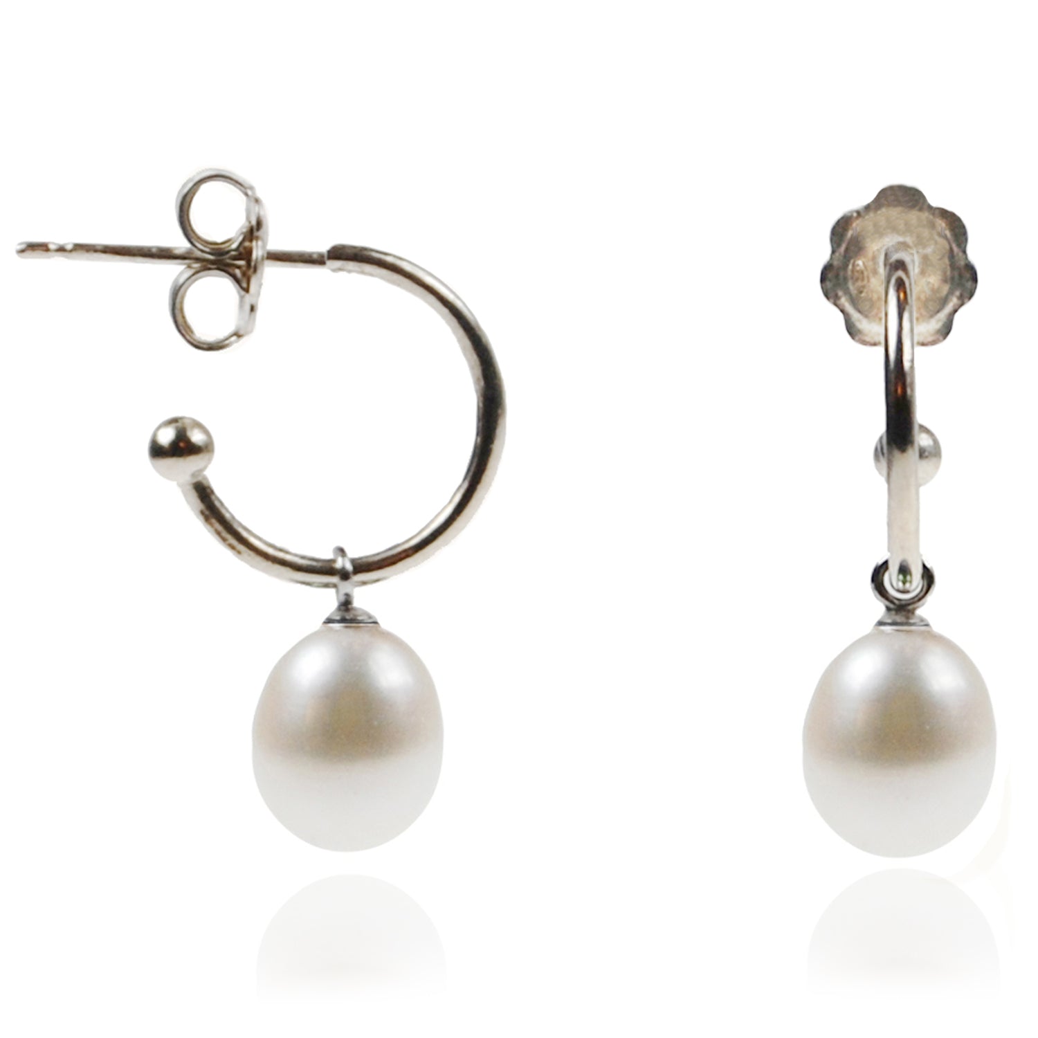 pearl hoop earrings silver