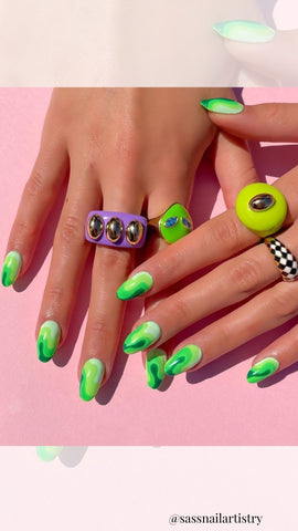 cool nail design with green polishes