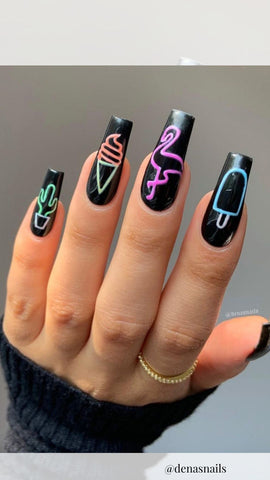 black and neon nail design
