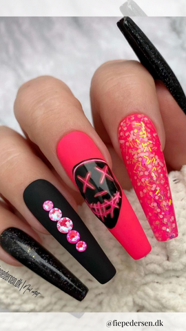 pink glitter halloween nails