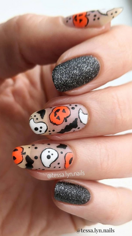 nails with pumpkins and ghosts