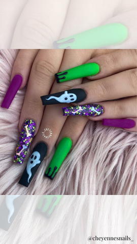 purple and green halloween nails 