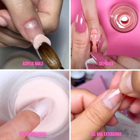 showcasing different versions of fake nails, acrylic nails, and gel nails