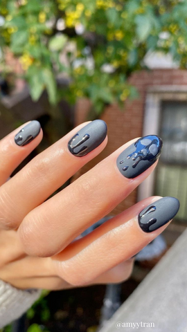 black and grey halloween nail design