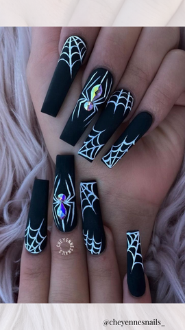 black and white spiderweb acrylic nails