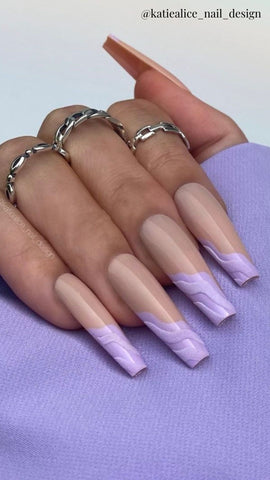 purple acrylic nails with textured french tips