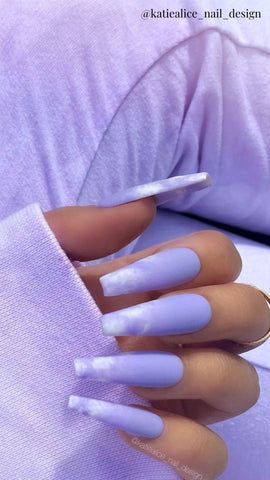 purple acrylic nails with cloudy tips