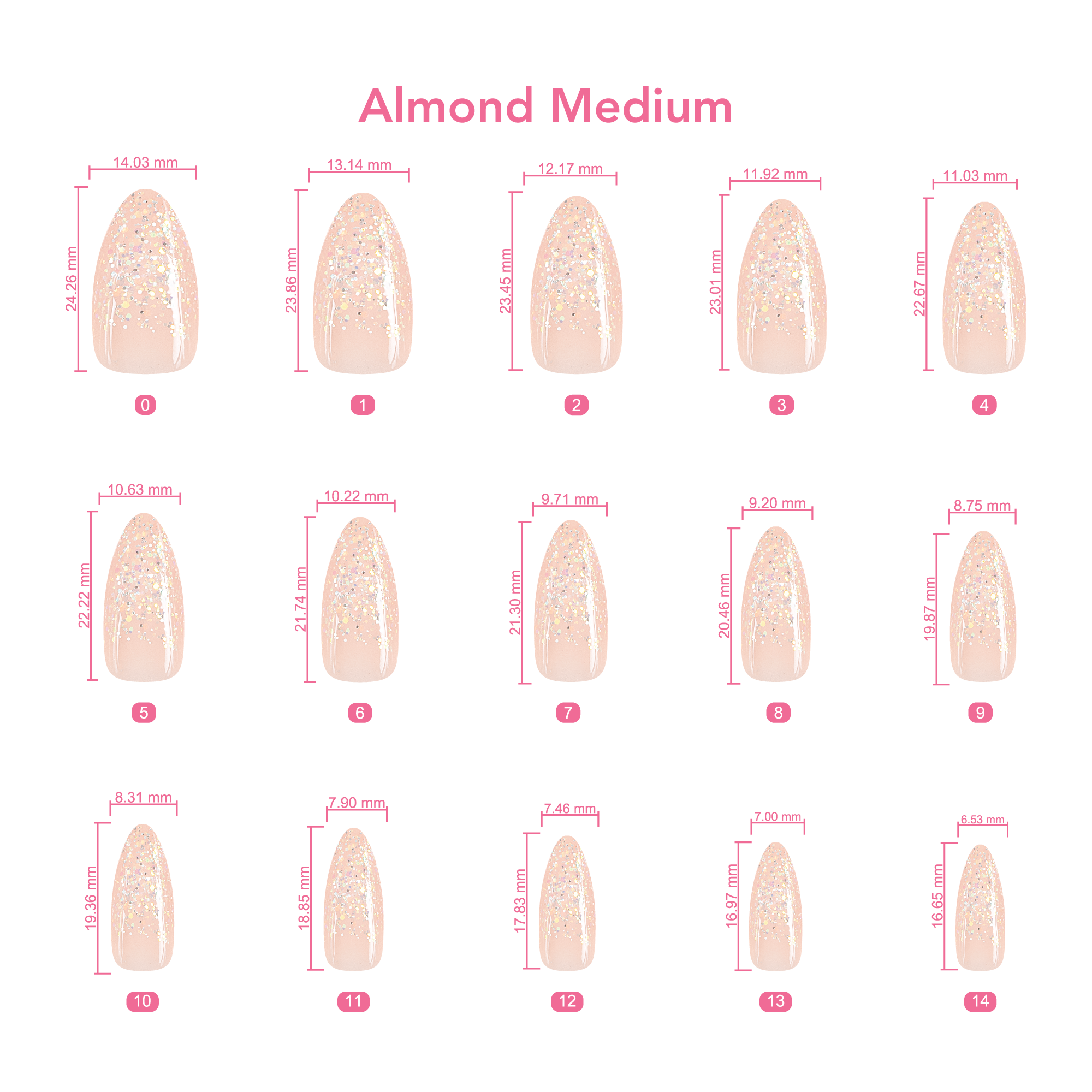 KS Press On Sizing Guide - Almond Medium