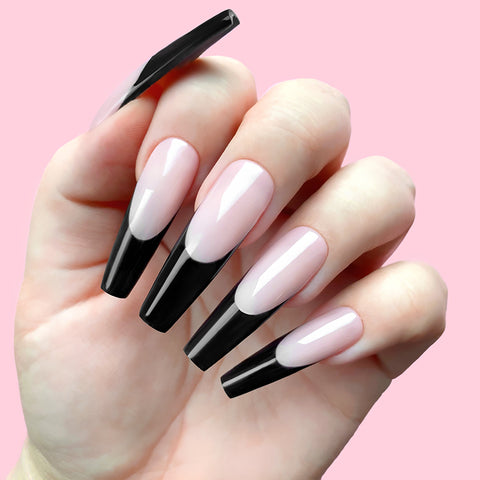 french tip black nail design