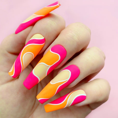 pink and orange nail color idea